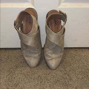 Taupe mules with buckle detail
